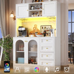 Sideboard Buffet Cabinet with LED Lighting and Fluted Glass Doors, Black and White