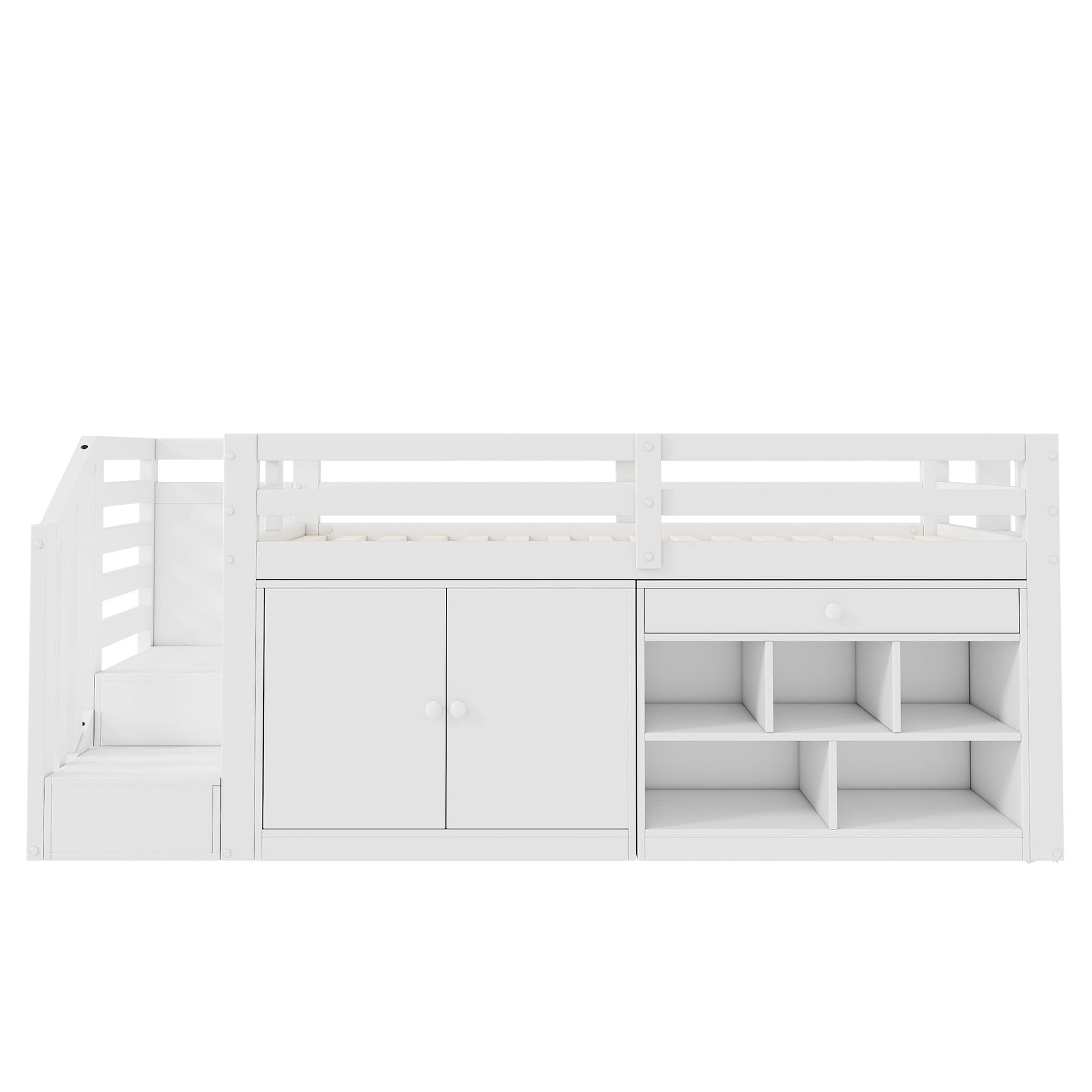 N634P263870W Multifunctional Bed with Storage, Ladder, Drawers, and Fold-Down Desk