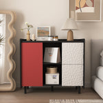 Sideboard Buffet Cabinet with 2 Drawers & Open Storage - Black/Red
