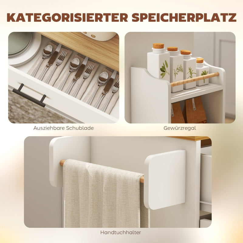 Kitchen Island Mobile Folding Worktop Drawer Shelf - White