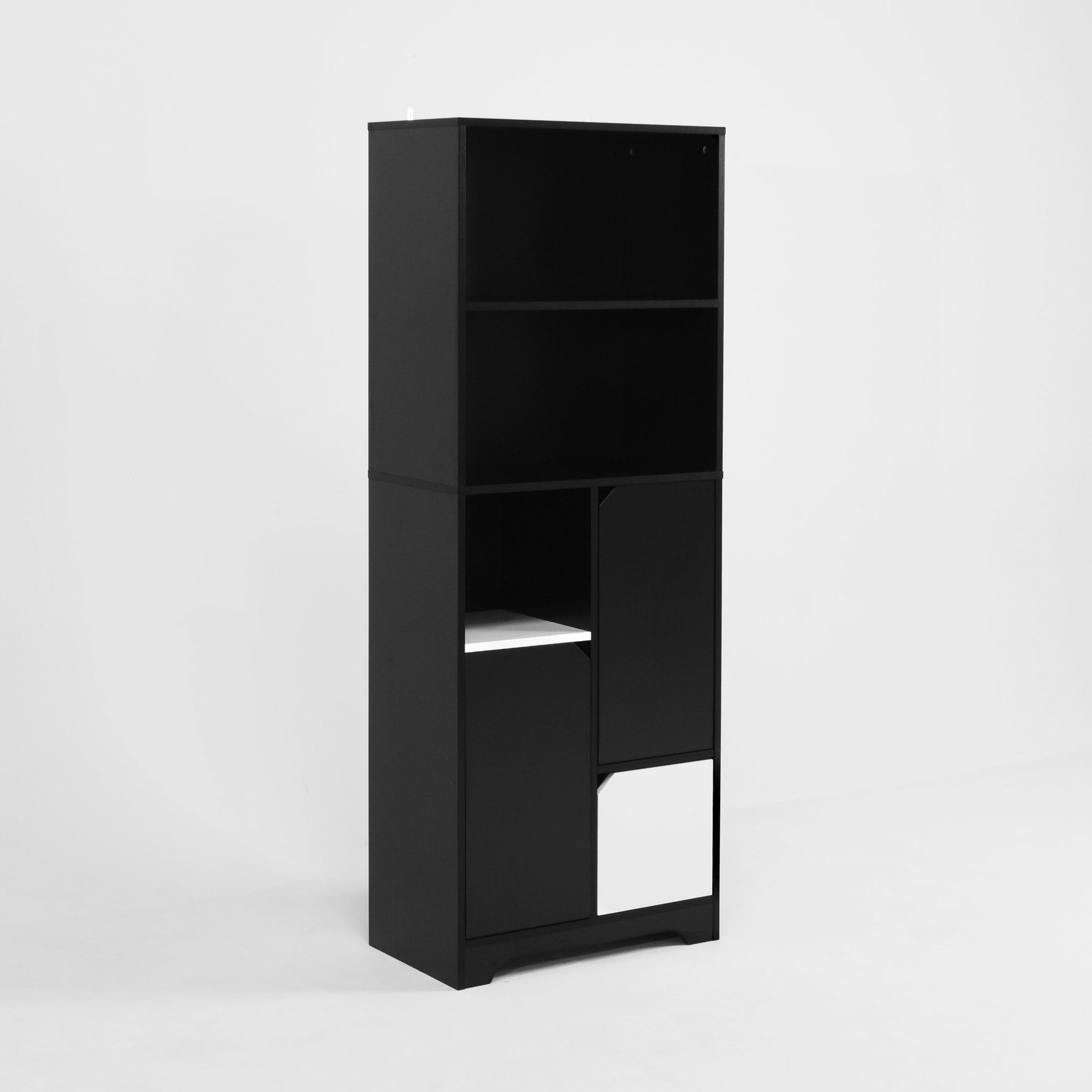 Multifunctional Bookcase with Open Storage, Doors & Drawers - Black/White
