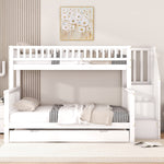 Bunk Bed with Rolling Container, Slatted Base and Storage Stairs, White Pine Wood