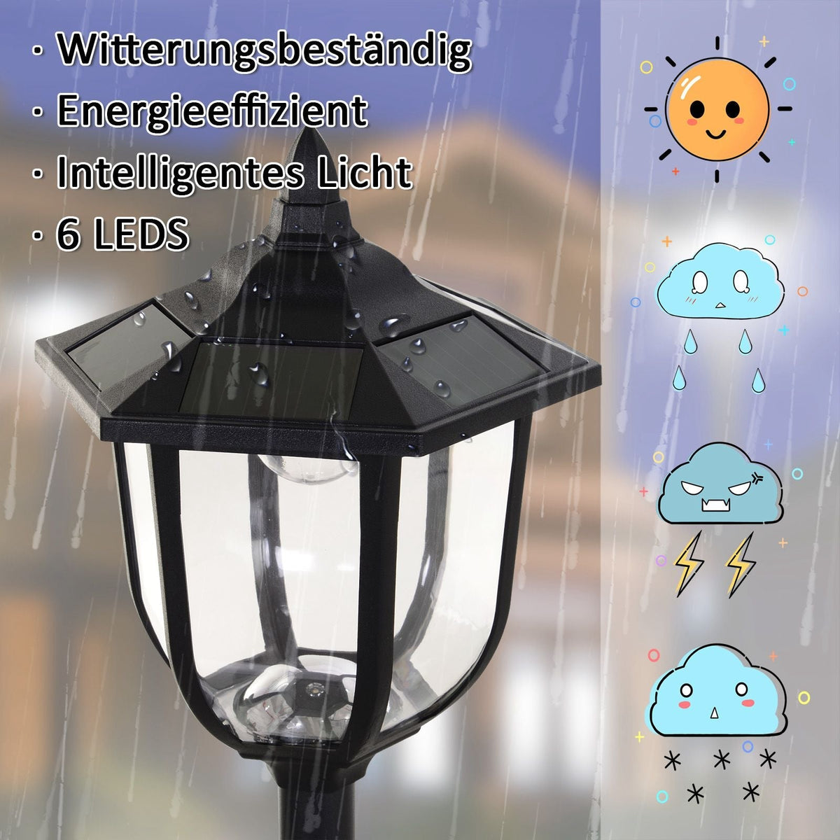 Solar Garden Light LED Lantern 30/60 Lumens, Black Plastic