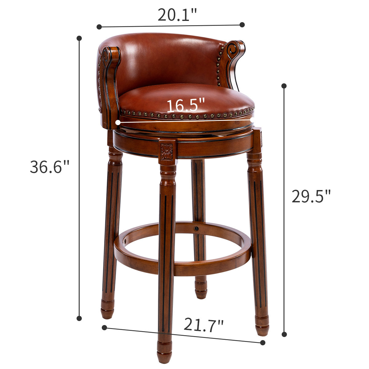 Bar Stools 360° Swivel With Backs Counter/Bar Height - Cow Leather, Wood