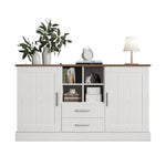Sideboard 140x40x79.5cm, 2 Doors 2 Drawers, White and Brown Wood Grain