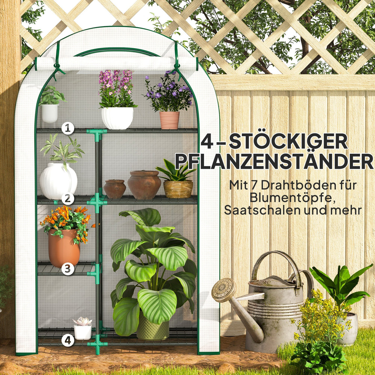 Greenhouse Round Roof, Door, Shelves, Steel, White