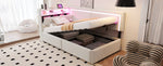 Upholstered Sofa Bed 90x200 cm with LED Lighting, USB Ports and Hydraulic Storage, Beige Velvet