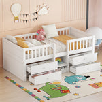 Mid-height Bed 90x200cm 4 Drawers Railing Ladder Pine Wood White
