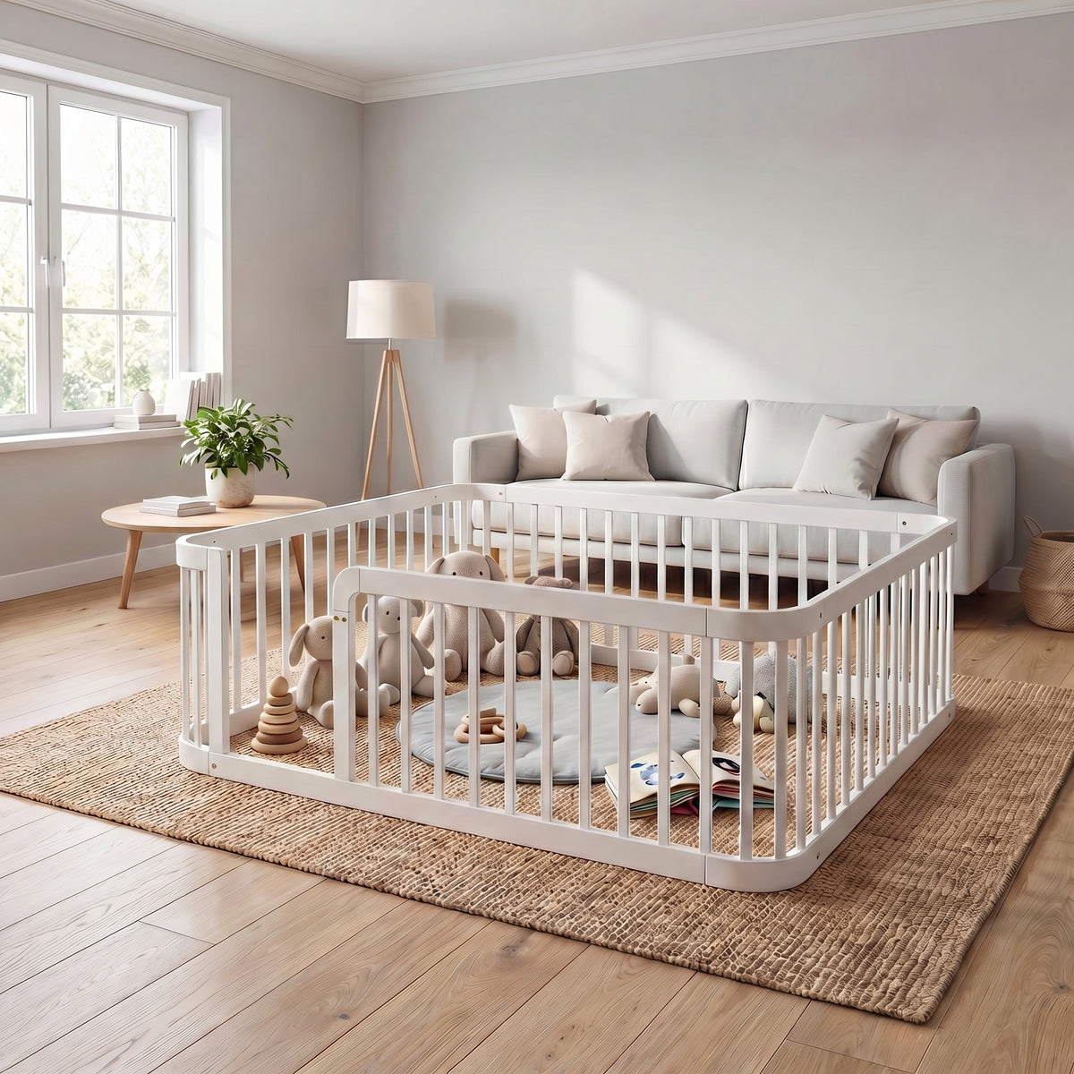 Floating Double Bed Frame 140x190cm with LED Lighting, Linen