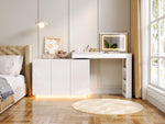 L-Shaped Rotating Vanity Table with LED Lighting, High-Gloss White