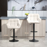 Bar Stool Set of 2 Retro Design Height Adjustable Faux Leather - Cream/Black