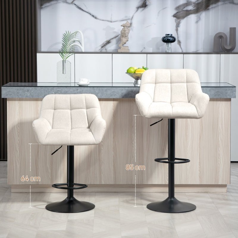 Bar Stool Set of 2 Retro Design Height Adjustable Faux Leather - Cream/Black
