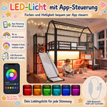 House Loft Bed for Kids with Slide, Storage & LED, Black Metal