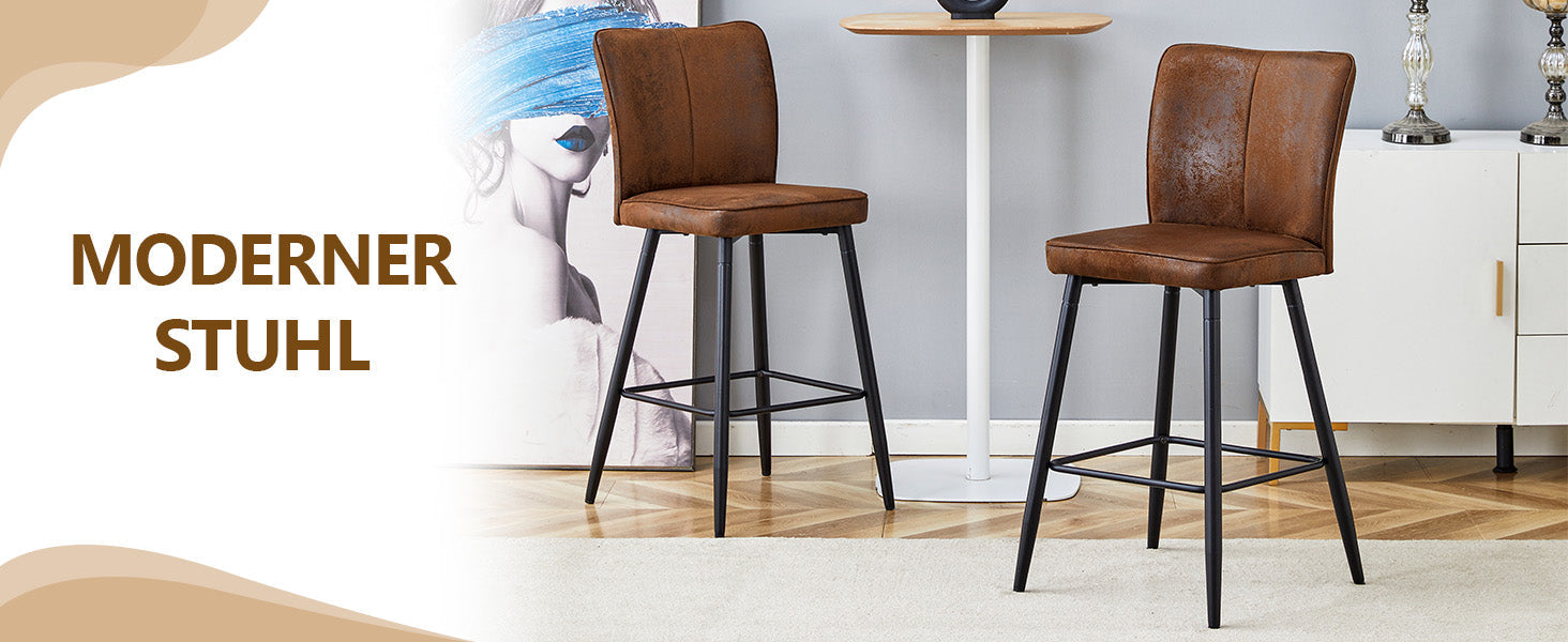 Bar Chair Set 101cm High 2-Piece - Brown Technology Fabric