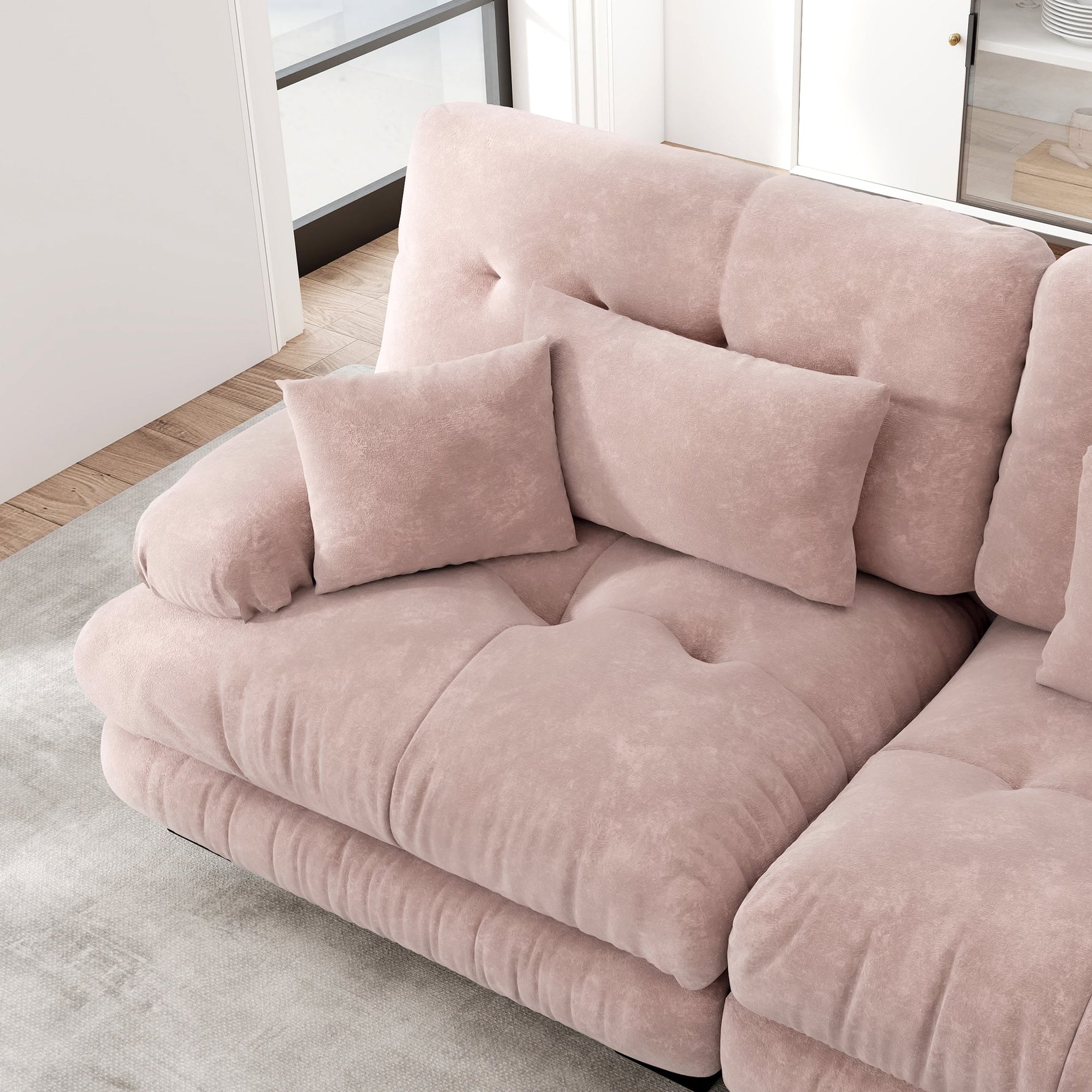 4-Seater Modular Corner Sofa, Deep Seat Sofa Bed, Chenille Pink