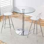 Flexible Bar Set Round Glass Table 89cm 2 Stools - Glass/Silver Legs
