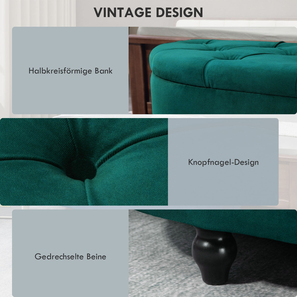 Storage Bench, Open Lid Upholstered, Dark Green Velvet