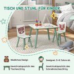 Children’s table with 2 chairs, kids’ seating set with 1 table & 2 chairs, cute animal design, suitable for children aged 3–8 years, green
