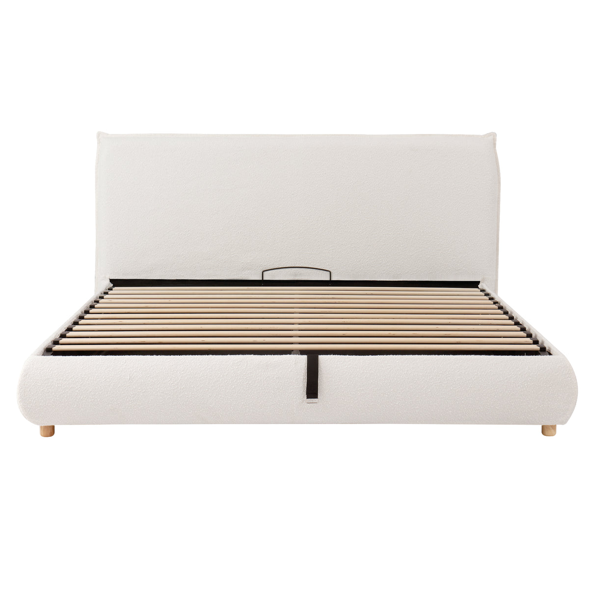 Upholstered Double Bed 180x200cm Hydraulic Storage White Bouclé