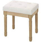 Linen Stool Upholstered Padded Seat Wooden Legs - Beige