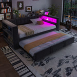 Upholstered Bed 90/180x190cm, LED Lighting, Sockets, Storage, Dark Grey