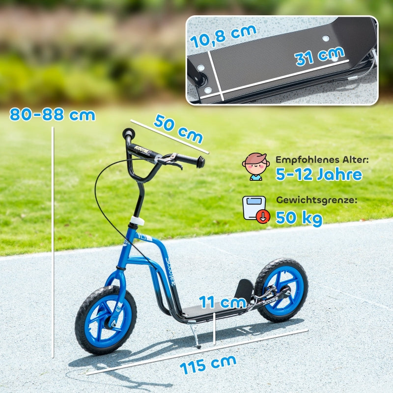 Children's Scooter with Adjustable Handlebars, Large Wheels and Handbrake, Blue