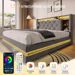 Upholstered Bed 140x200cm with Storage & LED, Velvet Dark Gray