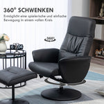 Recliner Chair with Footstool, Swivel Upholstered TV Chair, Faux Leather, Black