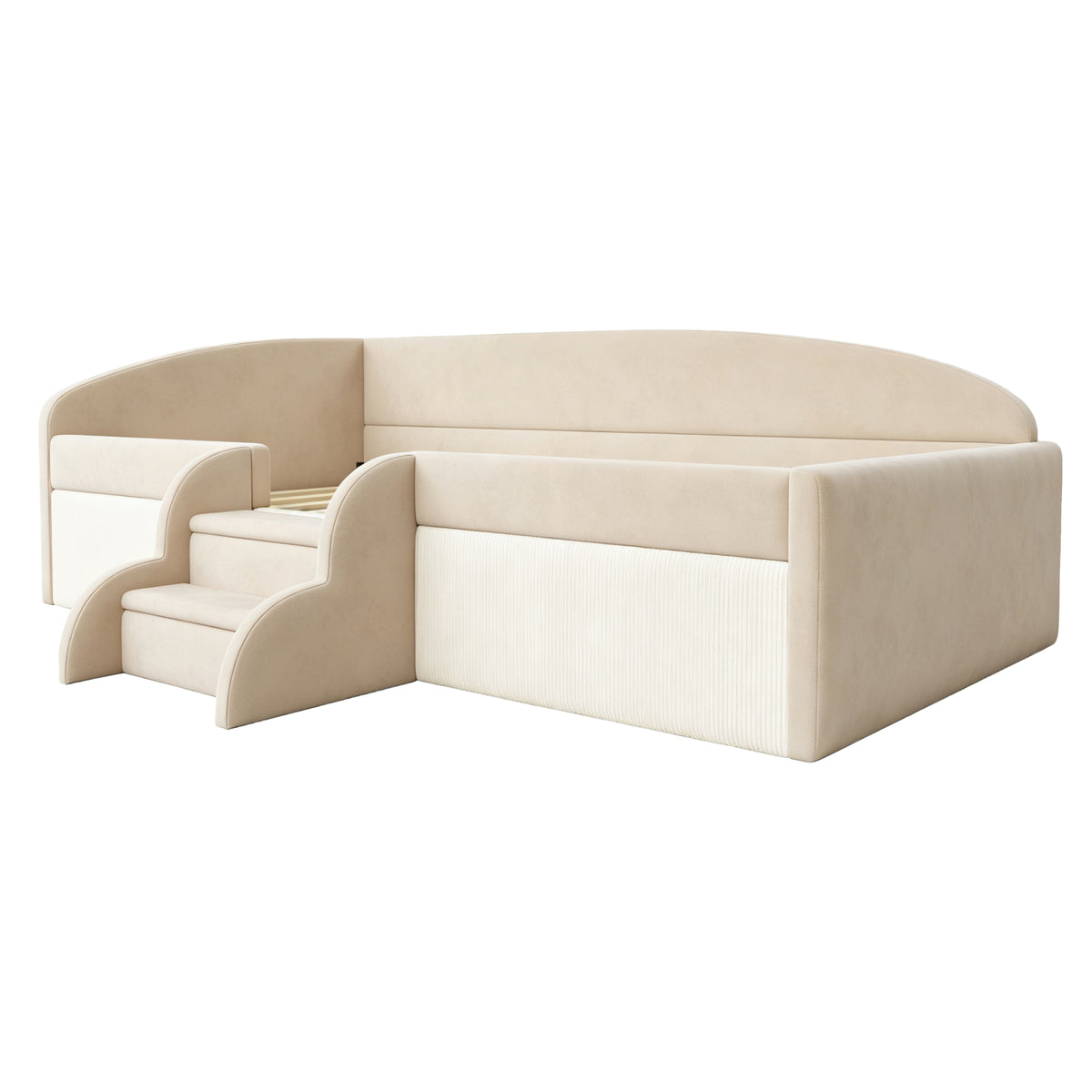 Children's Upholstered Bed 90x190cm with Steps, Beige Velvet