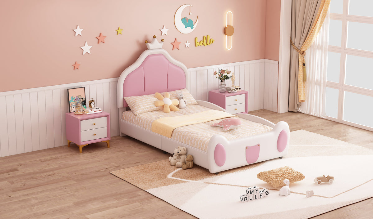 Upholstered Children's Bed 90x200cm Headboard Faux Leather White