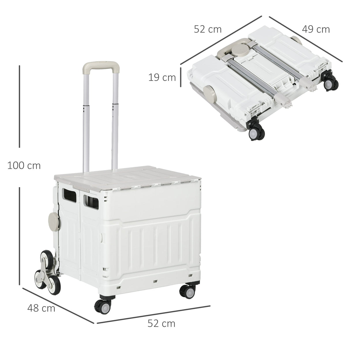 Folding Shopping Trolley, Adjustable Telescopic Handle, Stair Climber 80 kg, with Lid, White