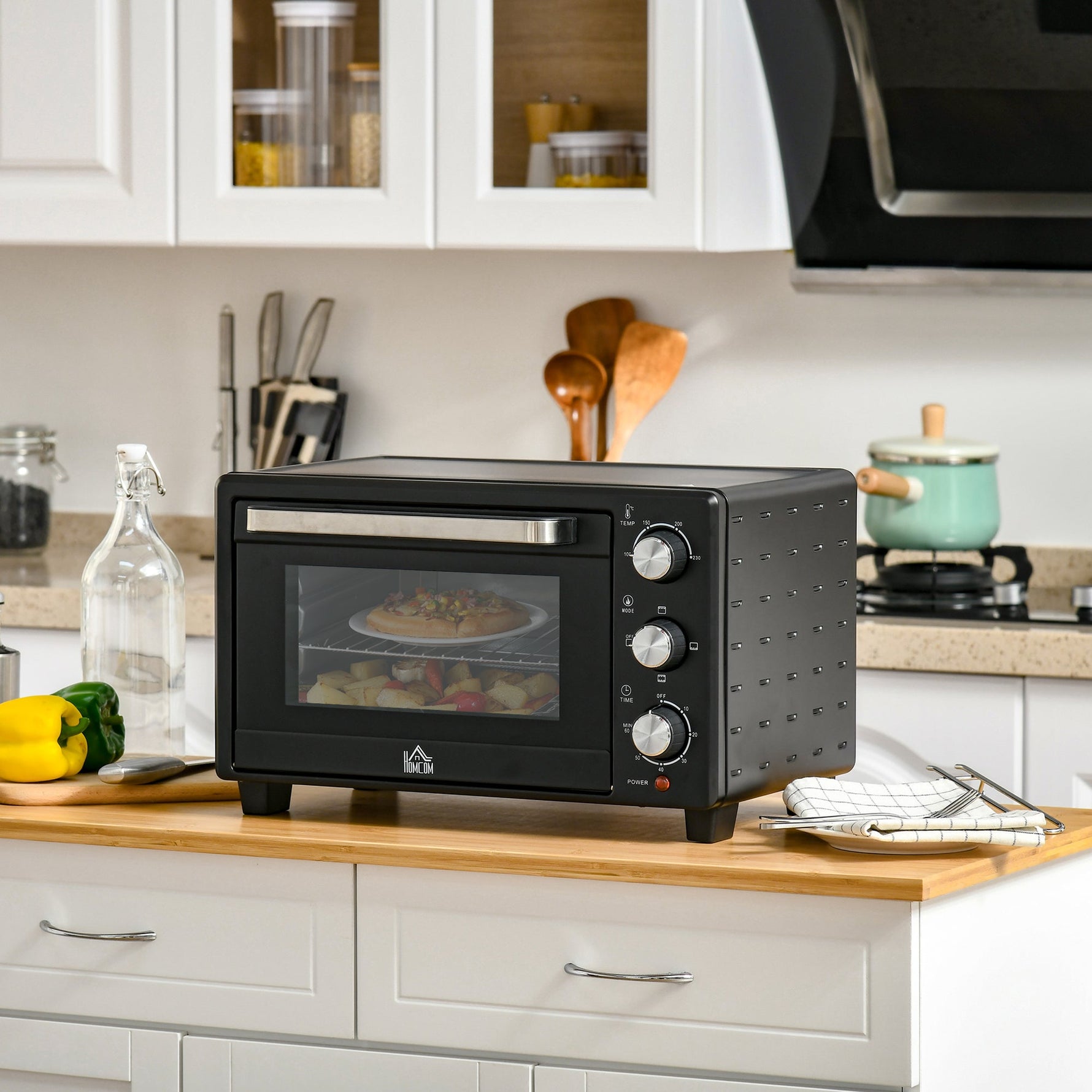Mini Oven 21L, 3 Cooking Modes, 1400W, Black+Silver