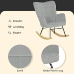 Rocking Chair, Armrests Wooden Base, Light Gray