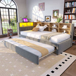 Sofa Bed 90x200 Pull-out LED Storage Flannel Dark Grey