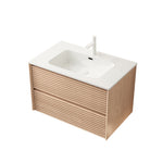 BRON Wall Mounted Vanity 81cm Ceramic Undermount Basin 2-Drawer Cinnamon Walnut Wood Grain