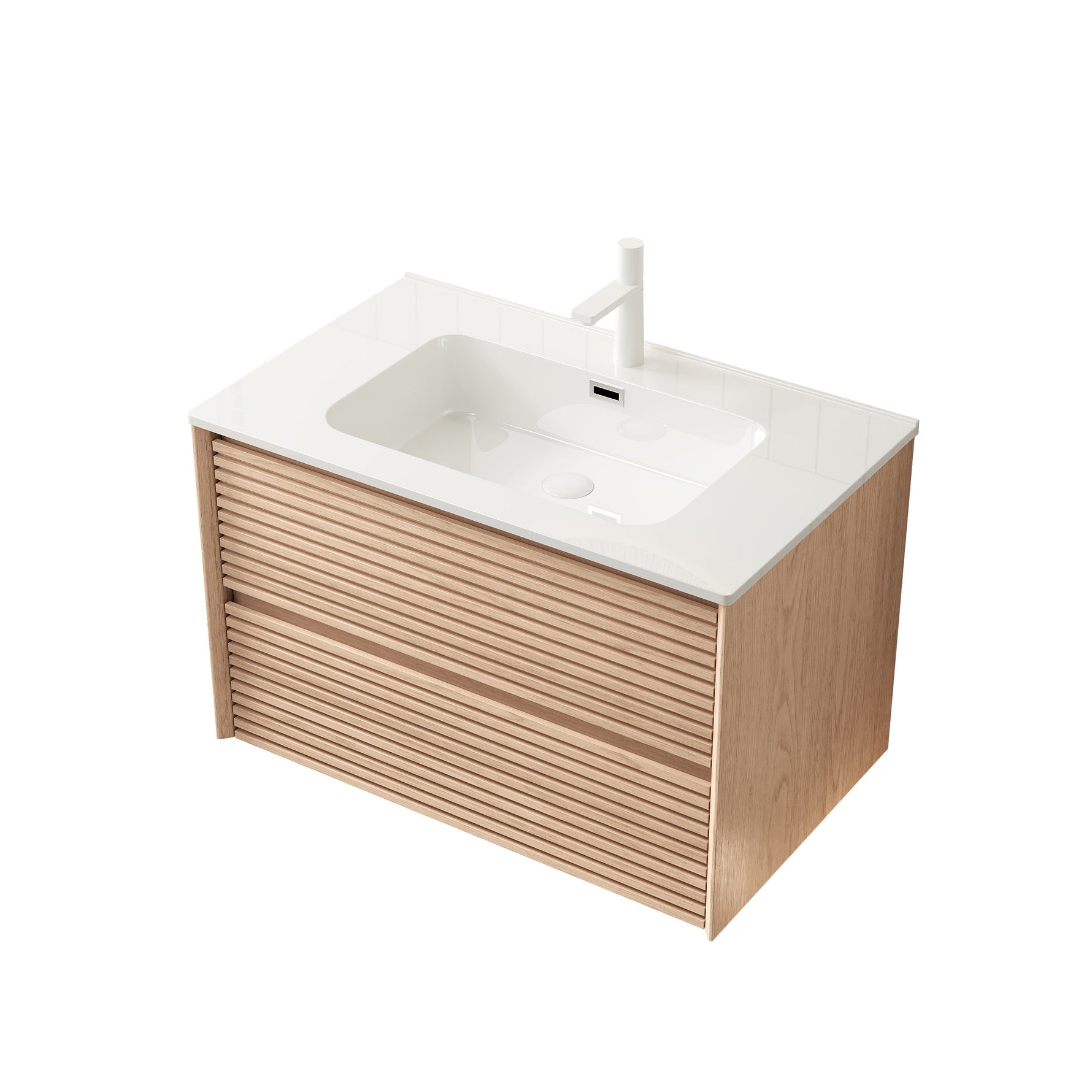 BRON Wall Mounted Vanity 81cm Ceramic Undermount Basin 2-Drawer Cinnamon Walnut Wood Grain