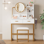 Modern Dressing Table with LED Mirror, Stool & Power Outlets, White