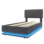 Modern Upholstered Bed with LED, USB-C Charging and Storage, 90x200, Gray Corduroy