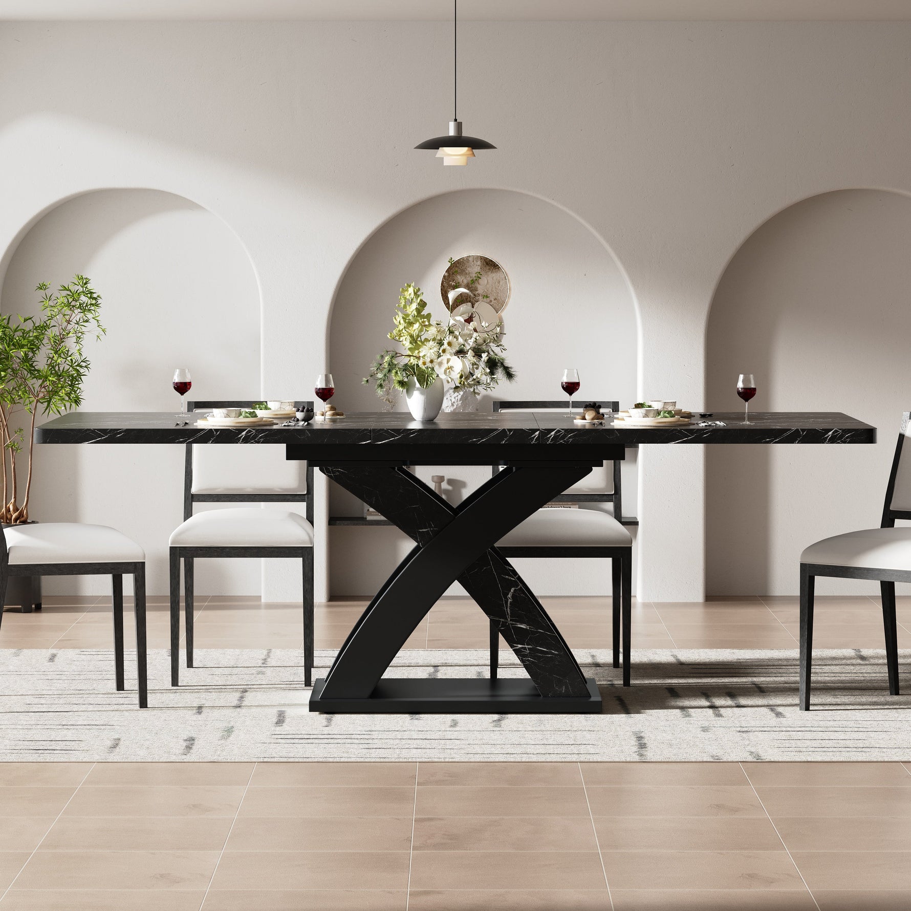 Extendable Dining Table 120-160cm 6 Seater - Black