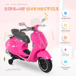 Electric Motorcycle for Children with MP3 Music and Headlights, Faux Leather and Metal, Pink