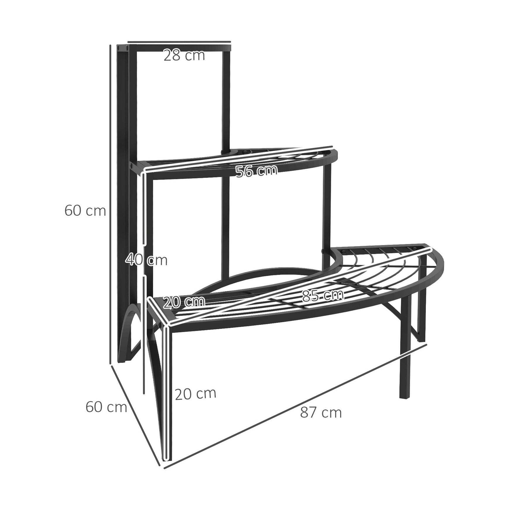 3-Tier Plant Stand, Metal Flower Shelf, 60cm High, Black