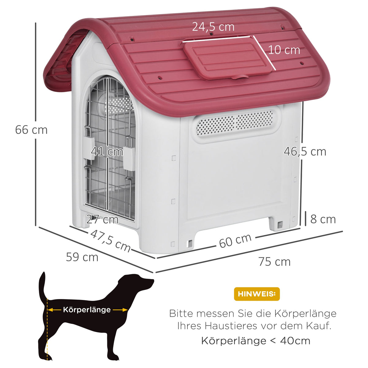 Outdoor Dog Kennel with Roof Hatch, Gate, Air Circulation, Red