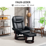 Recliner Chair, 360° Swivel, Footstool, Faux Leather, Black