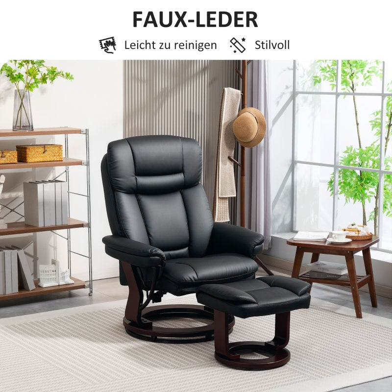 Recliner Chair, 360° Swivel, Footstool, Faux Leather, Black