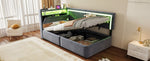 Upholstered Sofa Bed 90x200 cm with LED Lighting, USB Ports and Hydraulic Storage, Dark Grey Velvet