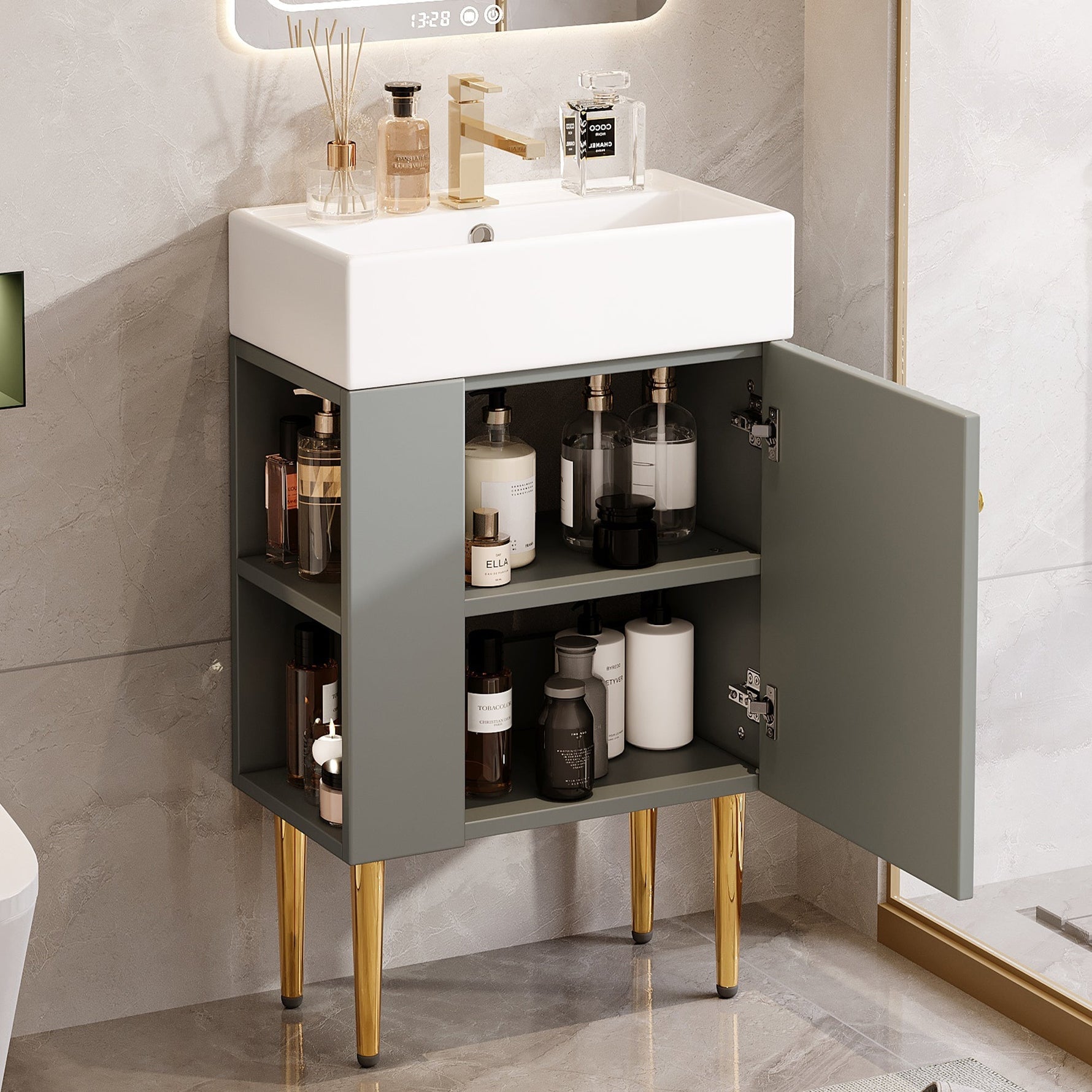 Bathroom Furniture Washbasin with Vanity Unit, 55 cm, Small Guest, Light Grey