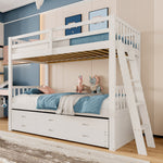 Bunk Bed 90x200cm House Bed Pull-out Bed 3 Drawers - White