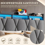 Upholstered Bed Frame 160x200cm LED/USB-C Hydraulic Storage Headboard, Grey