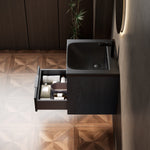 Floating Bathroom Vanity Unit with Ceramic Sink and Storage Drawer, Black Wood Grain