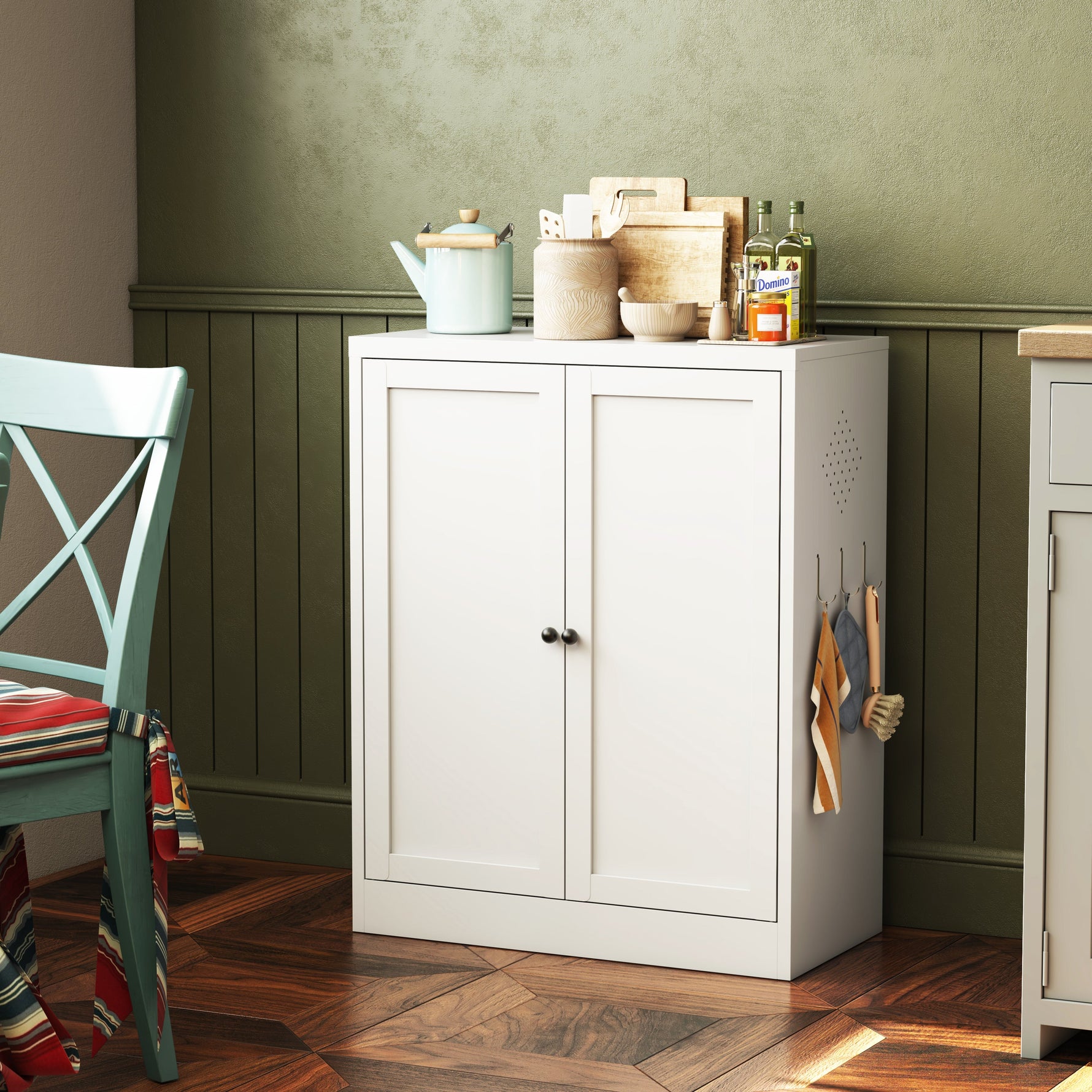 Freestanding Storage Shelf 88cm High, Height-Adjustable Shelves, Metal White